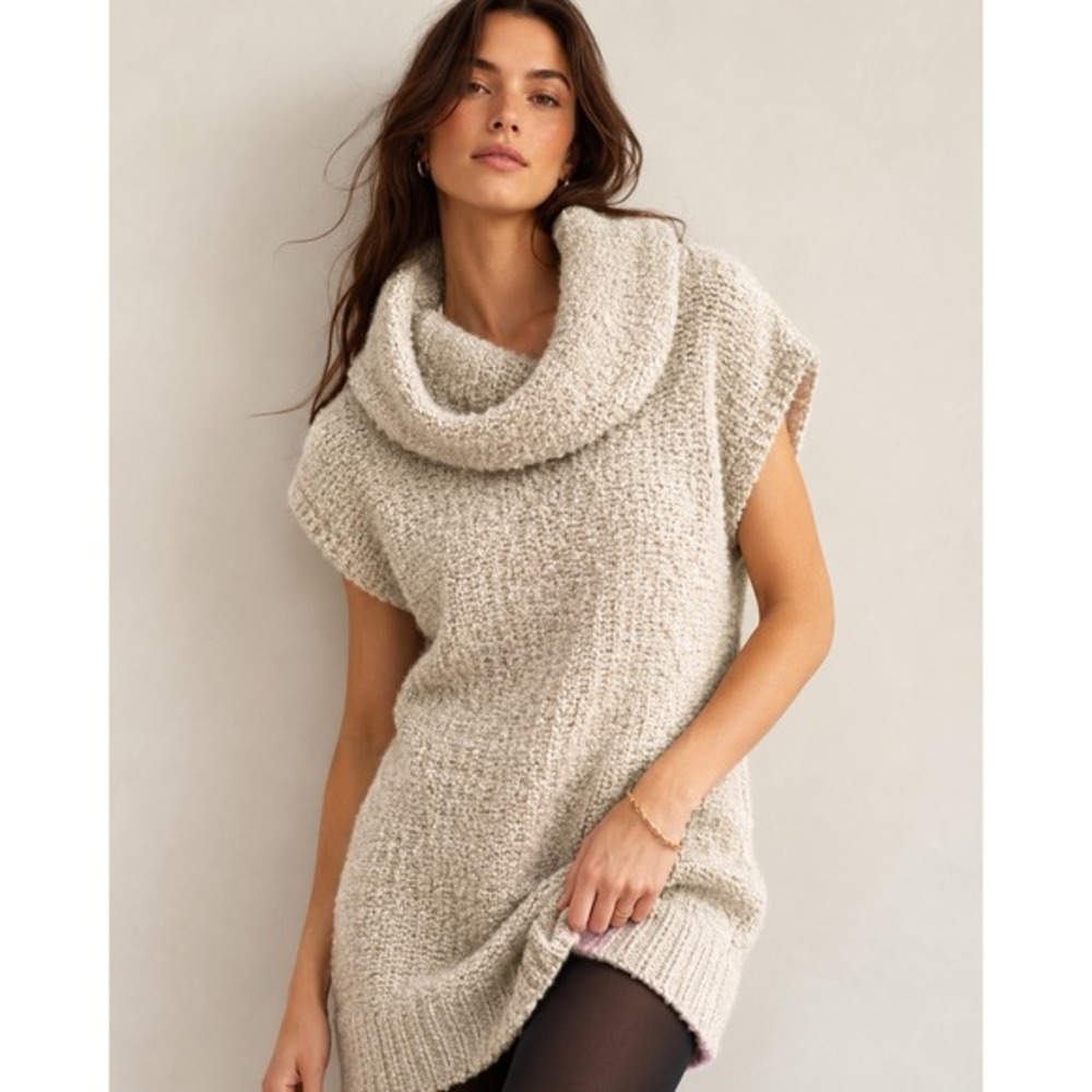 2/$30 Arket Sweden Sweater Tunic Sz XS/S Light Beige 100% Wool Sleeveless Warm